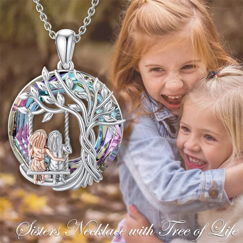 Tree-Sis Necklace Colorful Crystal Winding Pendant Tree of Life Gradient Elegant Gorgeous Necklace Gifts for Dad Mom Daughter Son Grandparents Gifts for Family