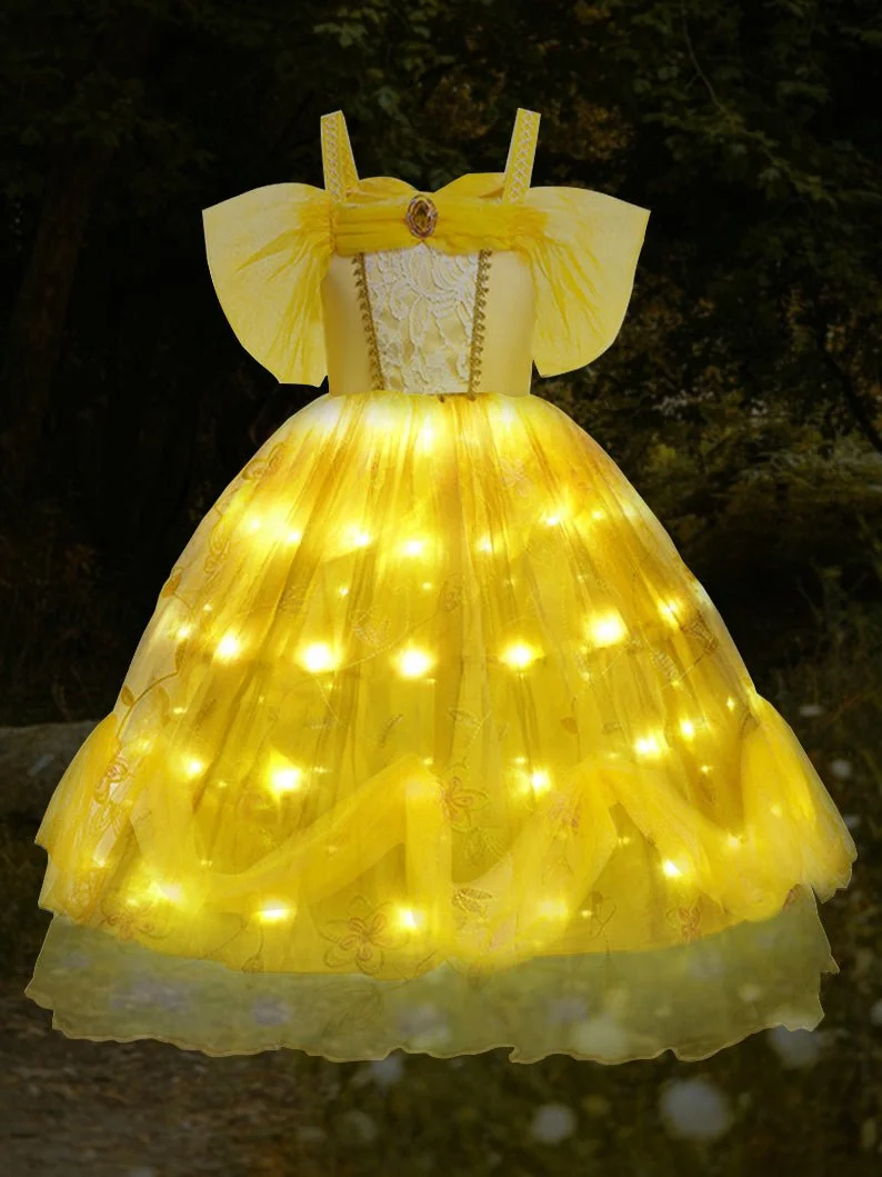 Glowing Short-sleeve Belle Princess Dress Up for Girls Costume Party - Uporpor