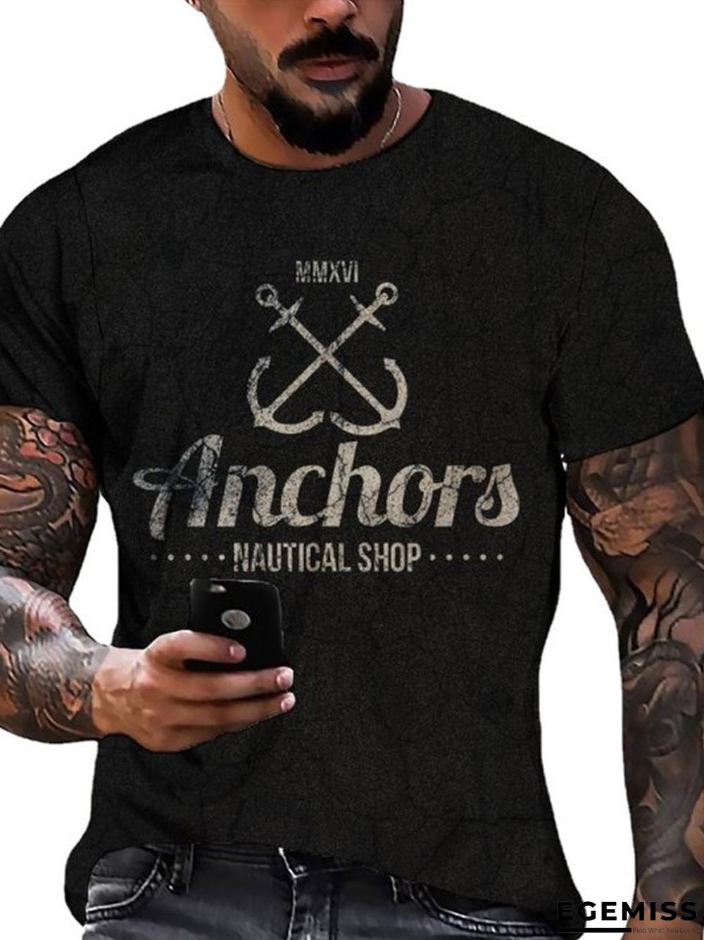 Summer 3D Digital Printing Retro Marine Logo Men's Casual T-shirt | EGEMISS