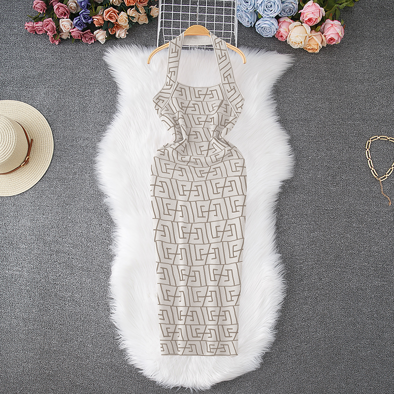 YuooMuoo Women Dress Brand Geometric Knitting Y2K Halter Bodycon Summer Dress  Sexy Wrap Hips Halter Mini Party Vestidos