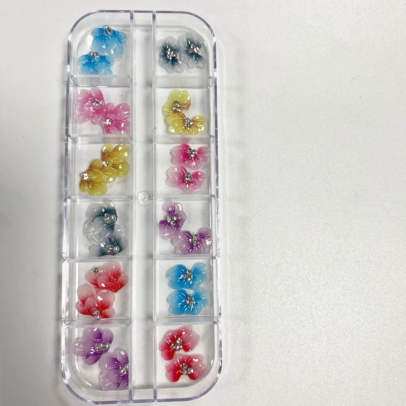 3D Nails Flower Acrylic Nail Art Trendy Charms Rhinestones Accessories Manicure Press On Tips Decoration 24pcs/pack