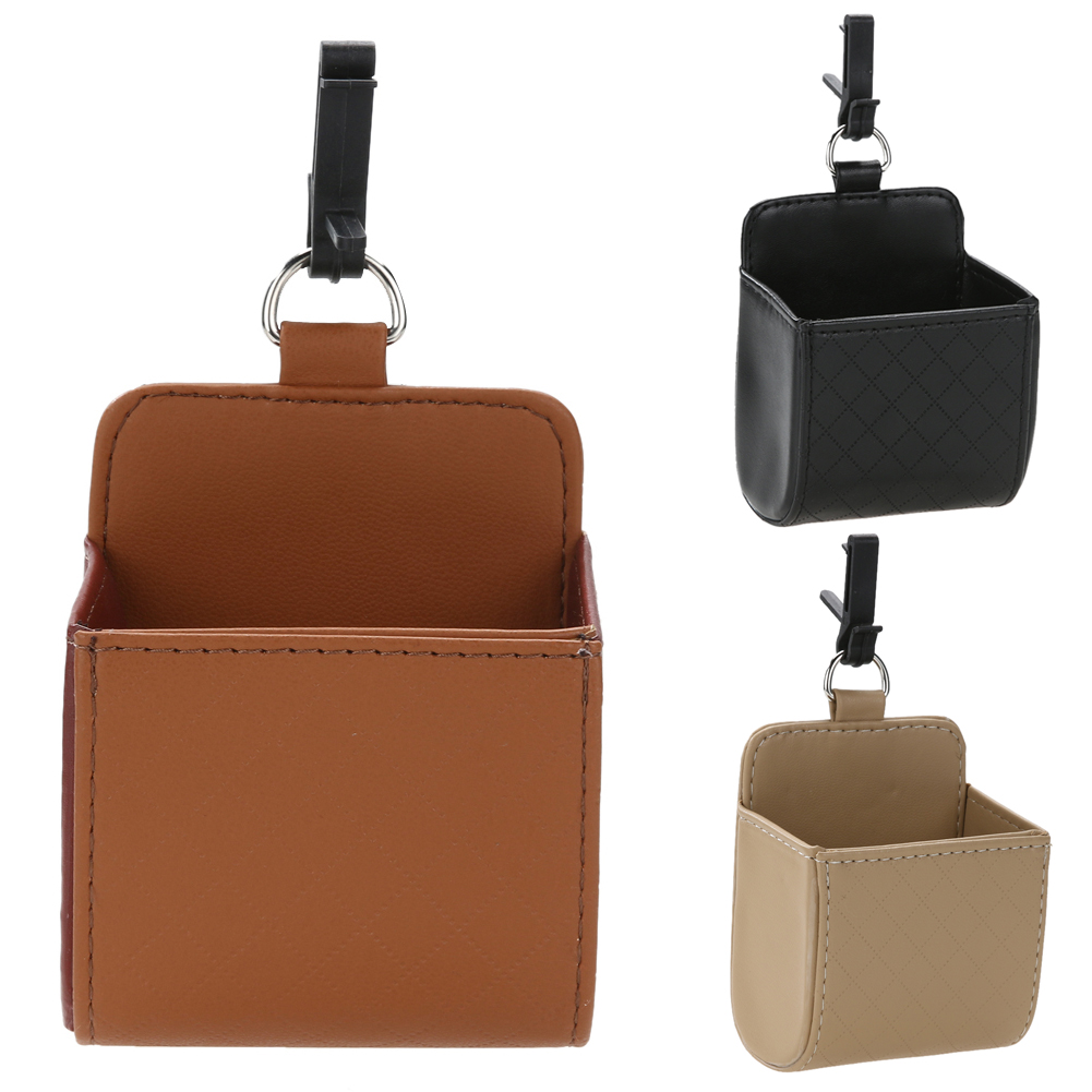 

Car Auto Outlet Vent Trash Box PU Leather Mobile Phone Holder Debris Bag, Black, 501 Original