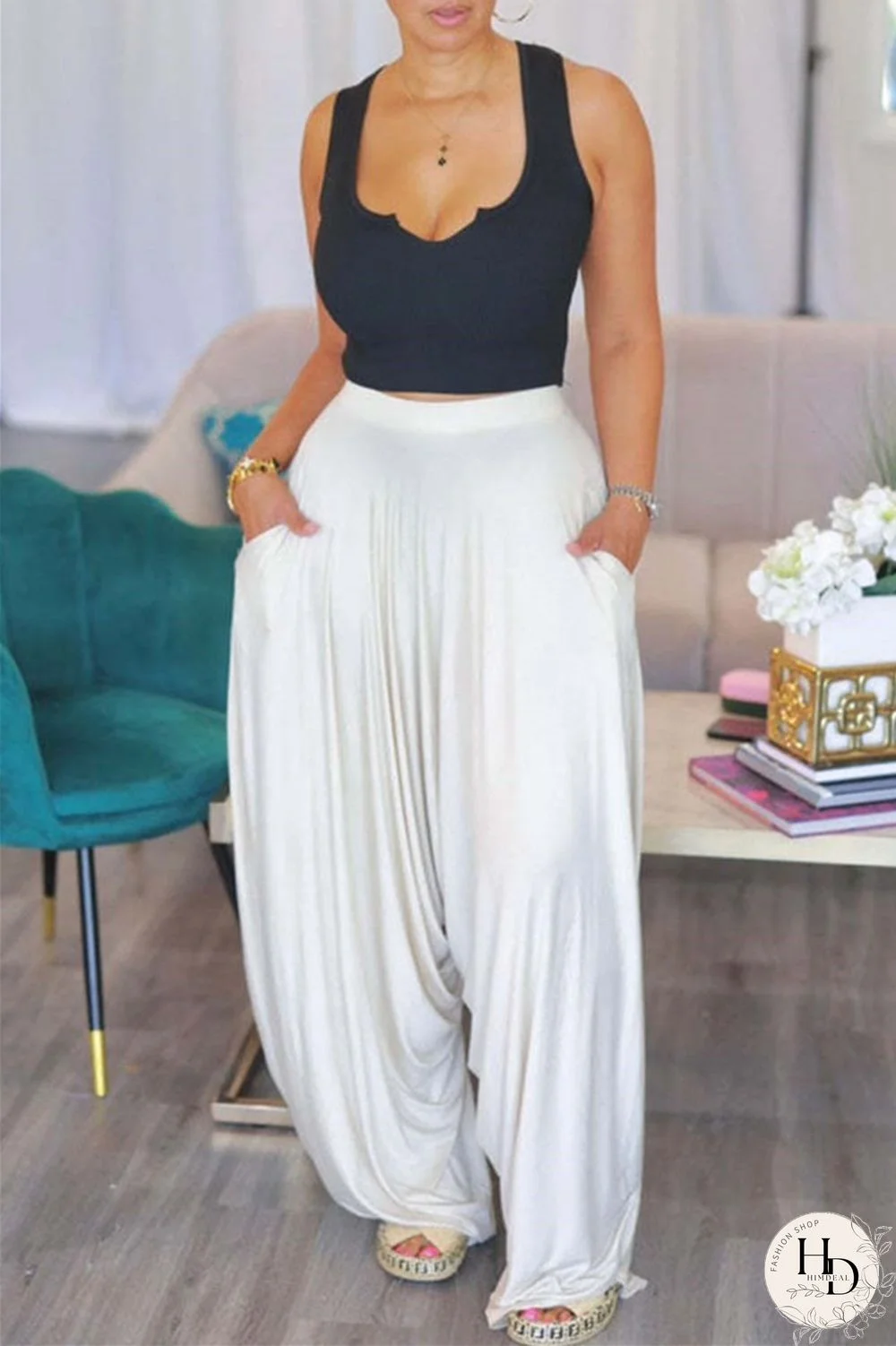 Grey Fashion Casual Solid Patchwork Harlan High Waist Trousers