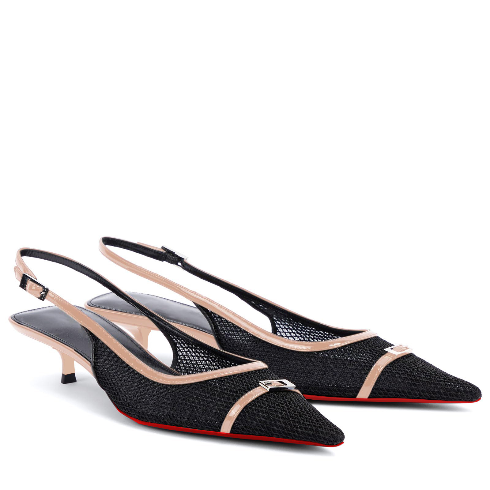 2.36" Women's Pointed Toe Red Bottom Sandals Slingback Shoes Kitten Heel Pumps Mesh Summer Shoes-MERUMOTE
