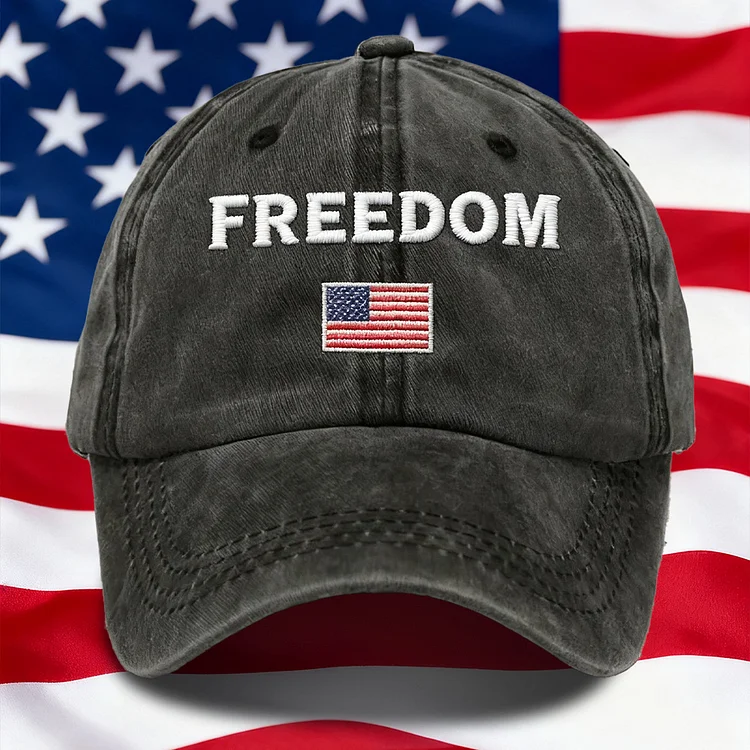Unisex FREEDOM Flag Embroidered Washed Baseball Cap