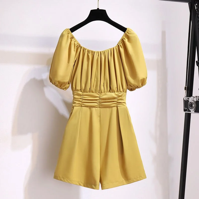 One-shoulder jumpsuit suit women's large size 2021 summer new style Korean wide leg pants high waist jumpsuit casual jumpsuit