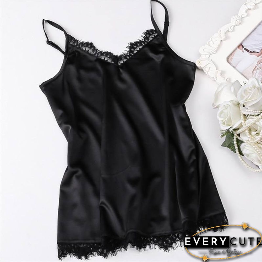 Korean Fashion Silk Women Camis Streetwear Satin Sexy Tops Lace Sleeveless White Female Tank Tops Plus Size XXXL/4XL White Shirt