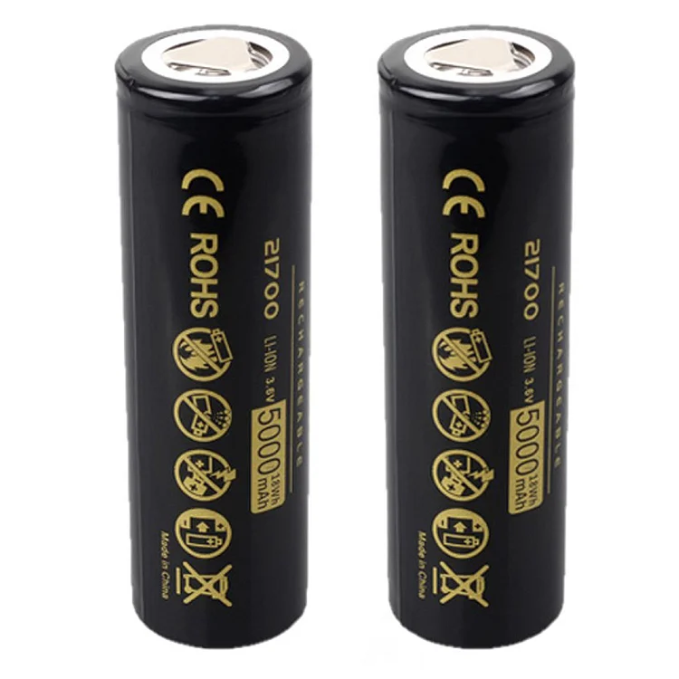 2*21700 5000mAh Flat-Top and Button-Top Batteries