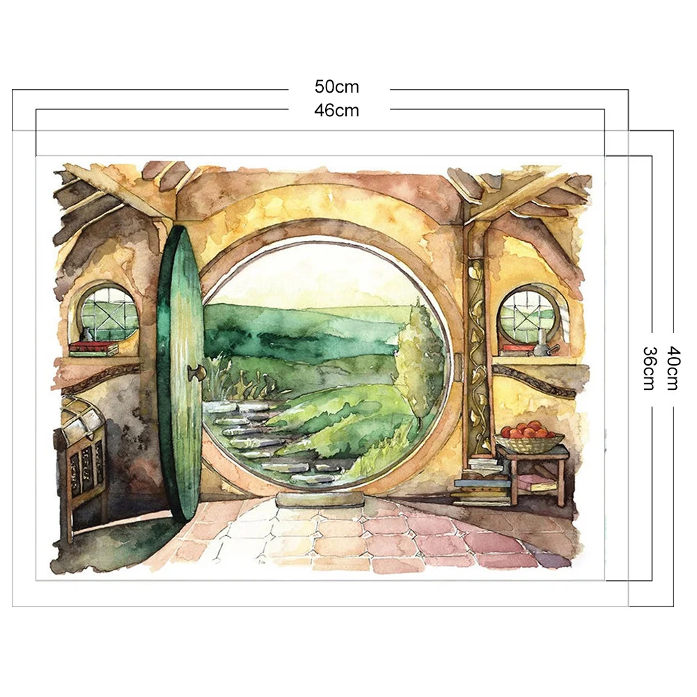 11CT Full Stamped Cross Stitch - Hobbit House(Canvas|50*40CM)