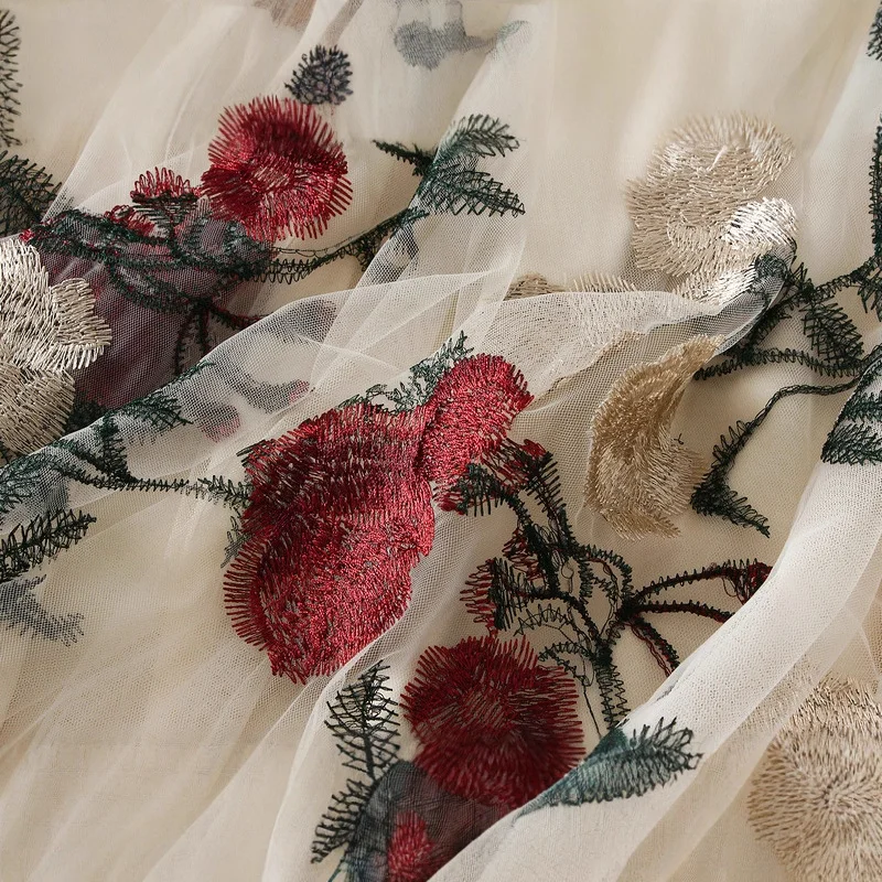 Nigikala Nigikala Retro High-Rise Thin Embroidery Big Flower Fashion Sweet Mesh In The Long Fairy Dress 9803