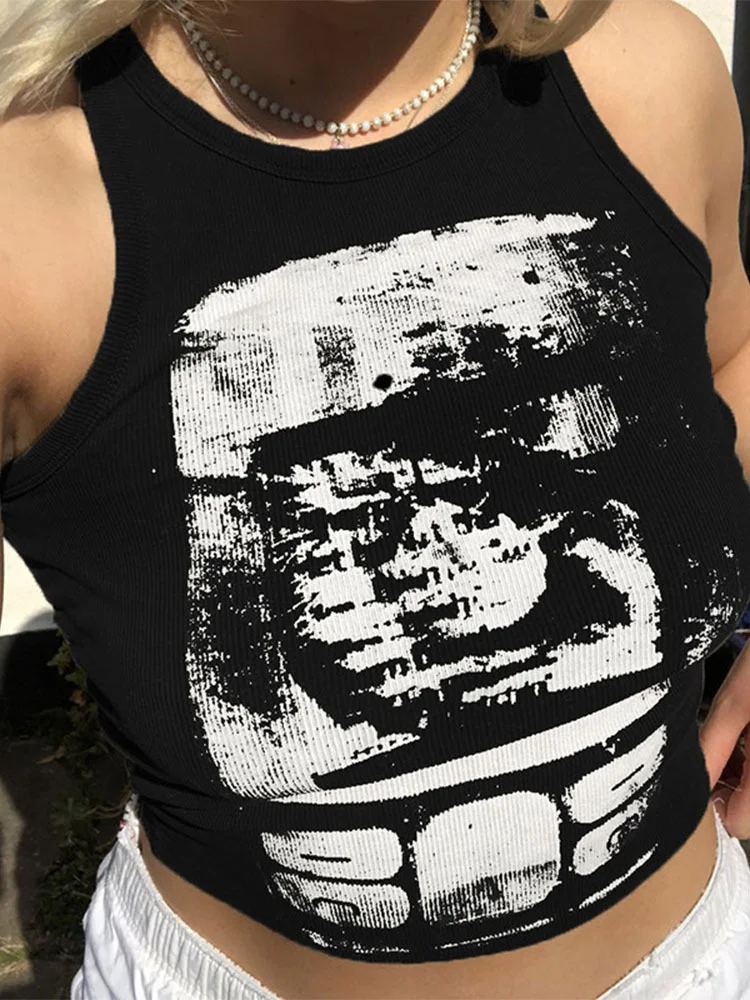 Churchf Churchf New Summer Short Style Small Vest Women's Abstract Print Fashion Brand Sexy Fashion Generation