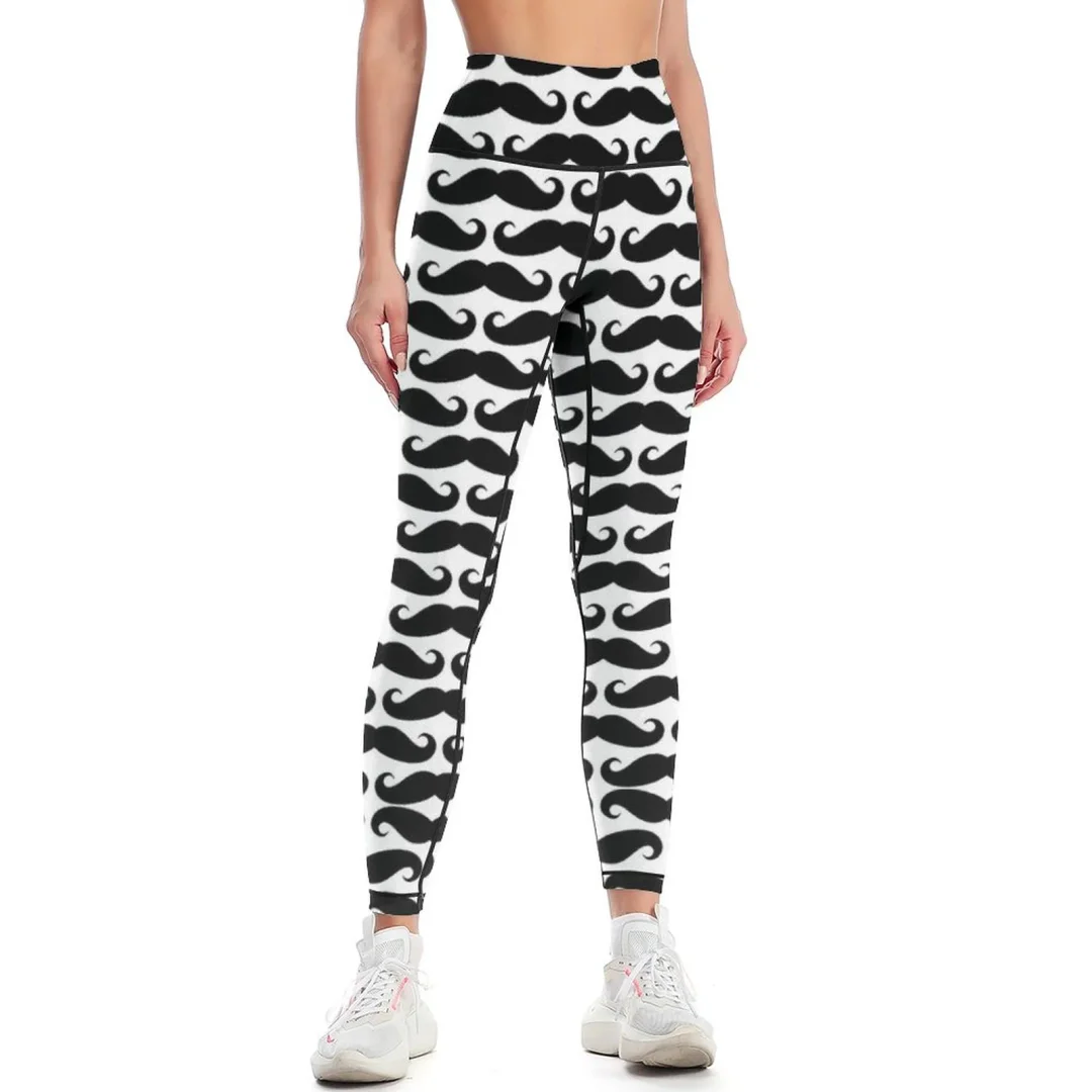 Black And White Mustache Pattern Yoga Pants for Women Casual High Waisted Elastic Comfortable Soft Leggings