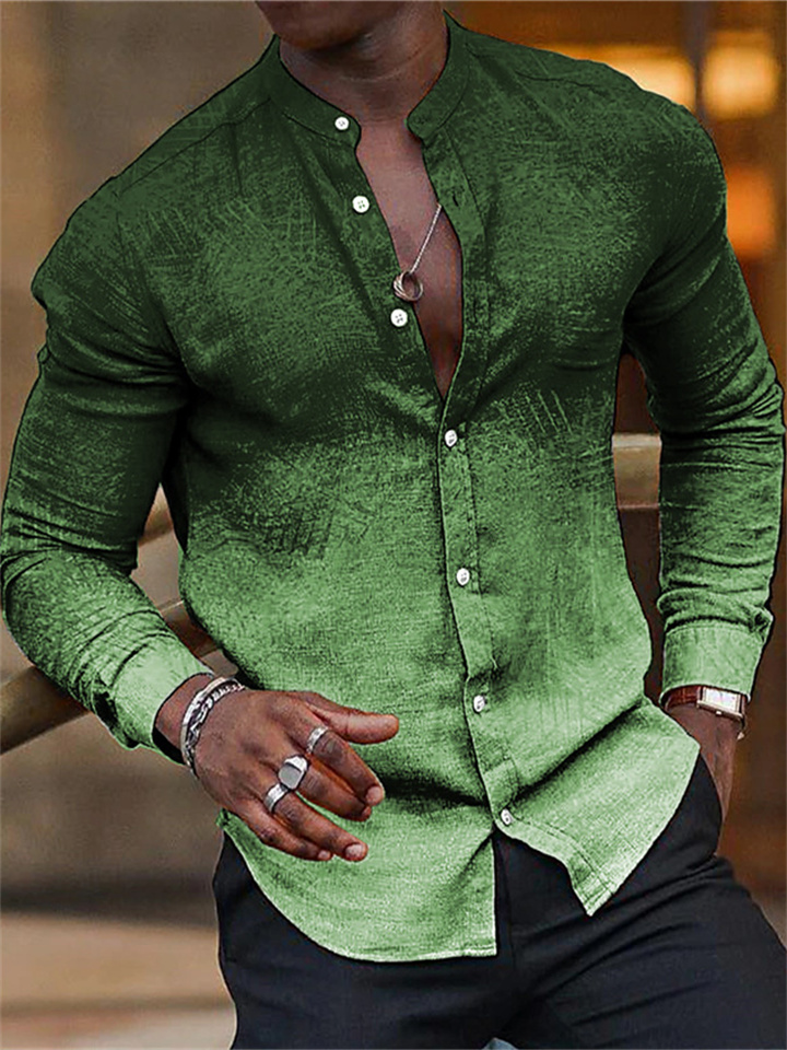 Spring and Fall Gradient Men's Casual Long-sleeved Collar Shirt