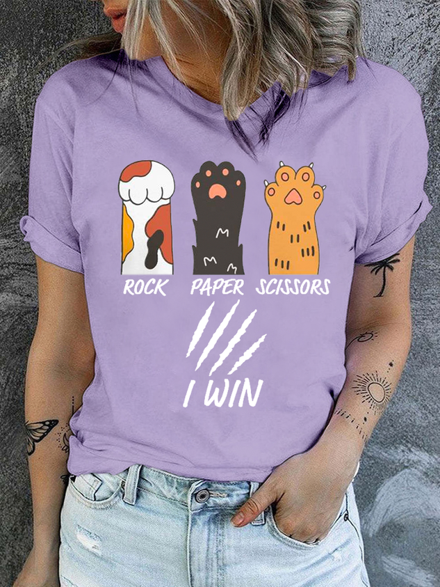 Cotton Rock Paper Scissors I Wine Cat Paws Funny Cat Cute Casual Cat T-Shirt socialshop