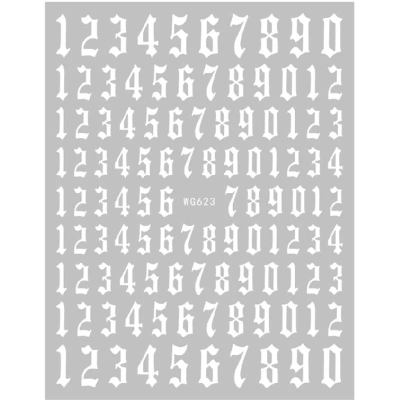 12-color Number Pattern Nail Sticker Decoration 3D Nail Art Stickers English Old Font Arabic Numeral Decals Designer Nail Foil