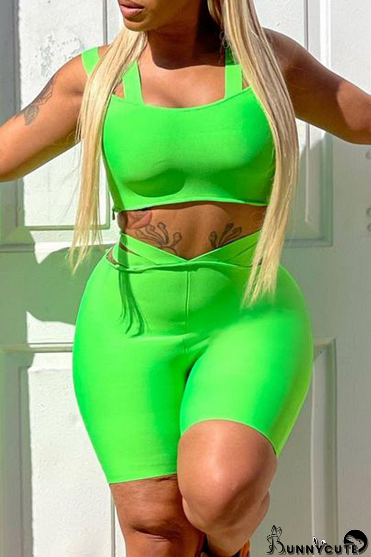 Green Sexy Solid Split Joint Square Collar Sleeveless Two Pieces