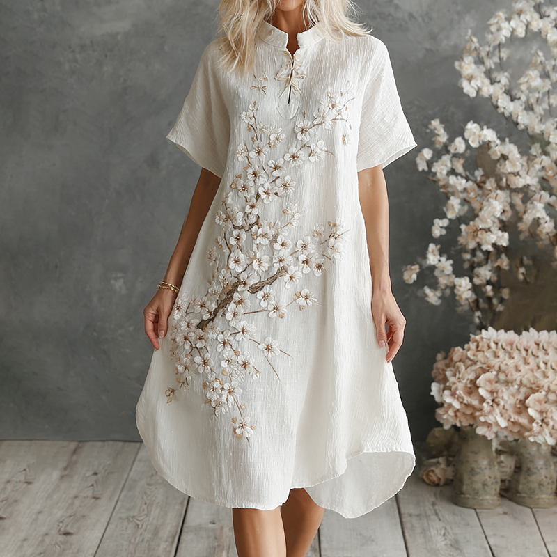 Women's Beautifully Embroidered Floral Print Art Dress elevenforest