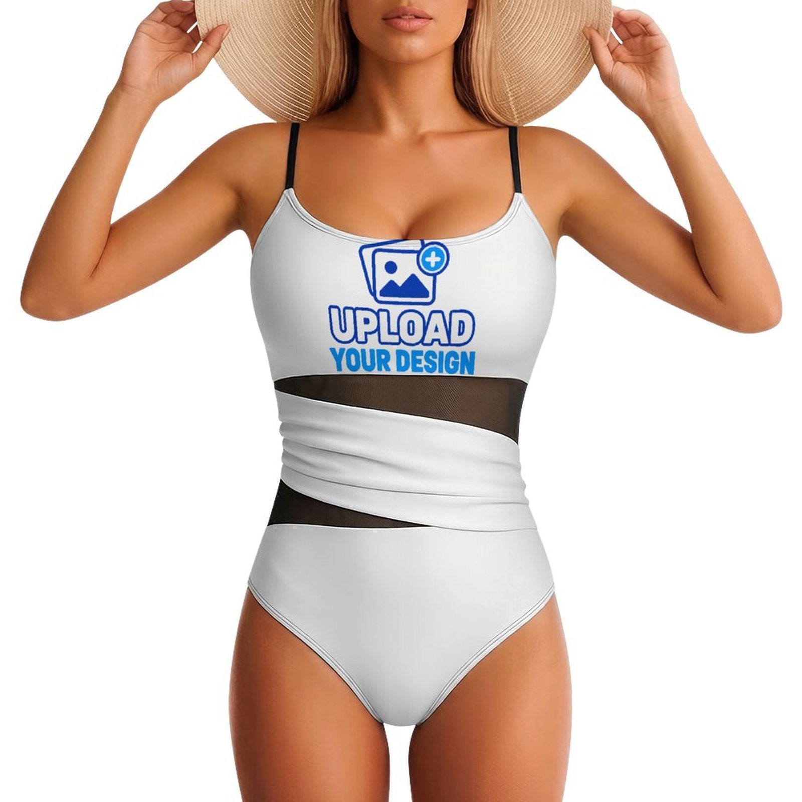Square-Neck Mesh-Panel One-Piece Swimsuit &ndash; personalized print product image 8