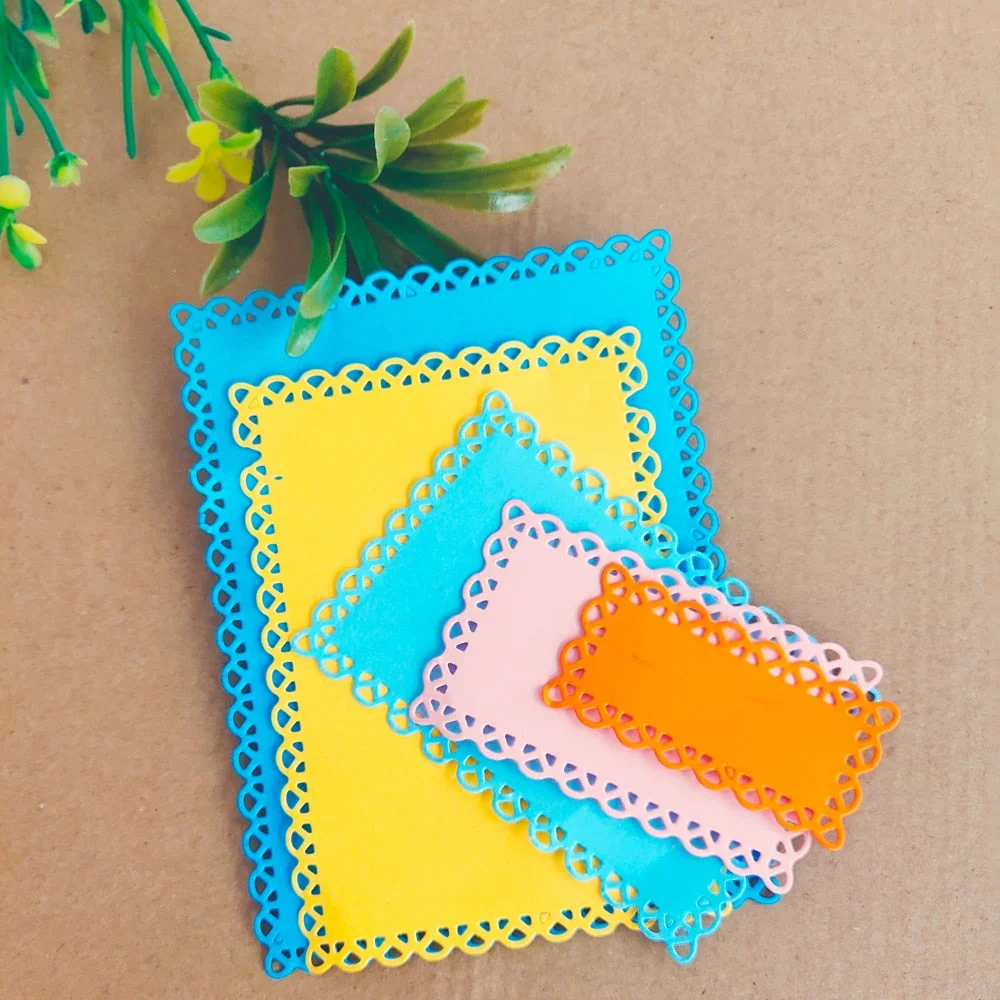 5pcs Laced Rectangle Frame Set Metal Cutting Dies for Scrapbooking DIY Photo Album Card Making Decorative Stencil New