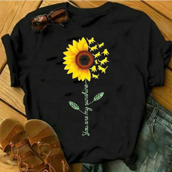 Simple Crew Neck Sunflower Print T-shirt