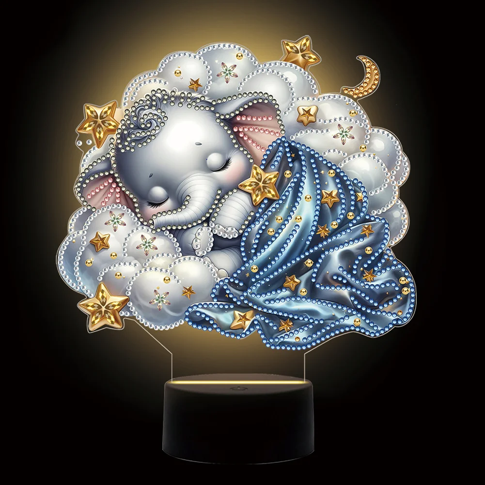 5D DIY Elephant Double Sided Diamond Painting Acrylic Night Light for Art Crafts