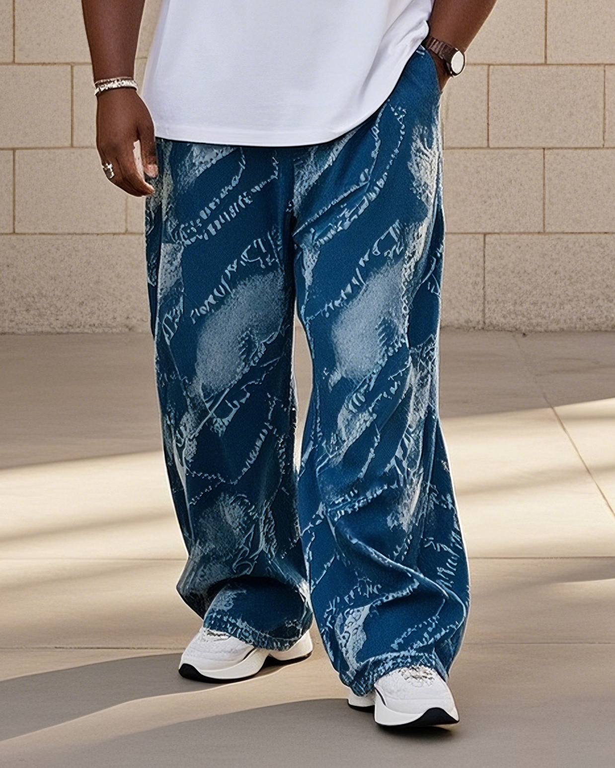 Plus Size Men's Texture Print Denim Pants