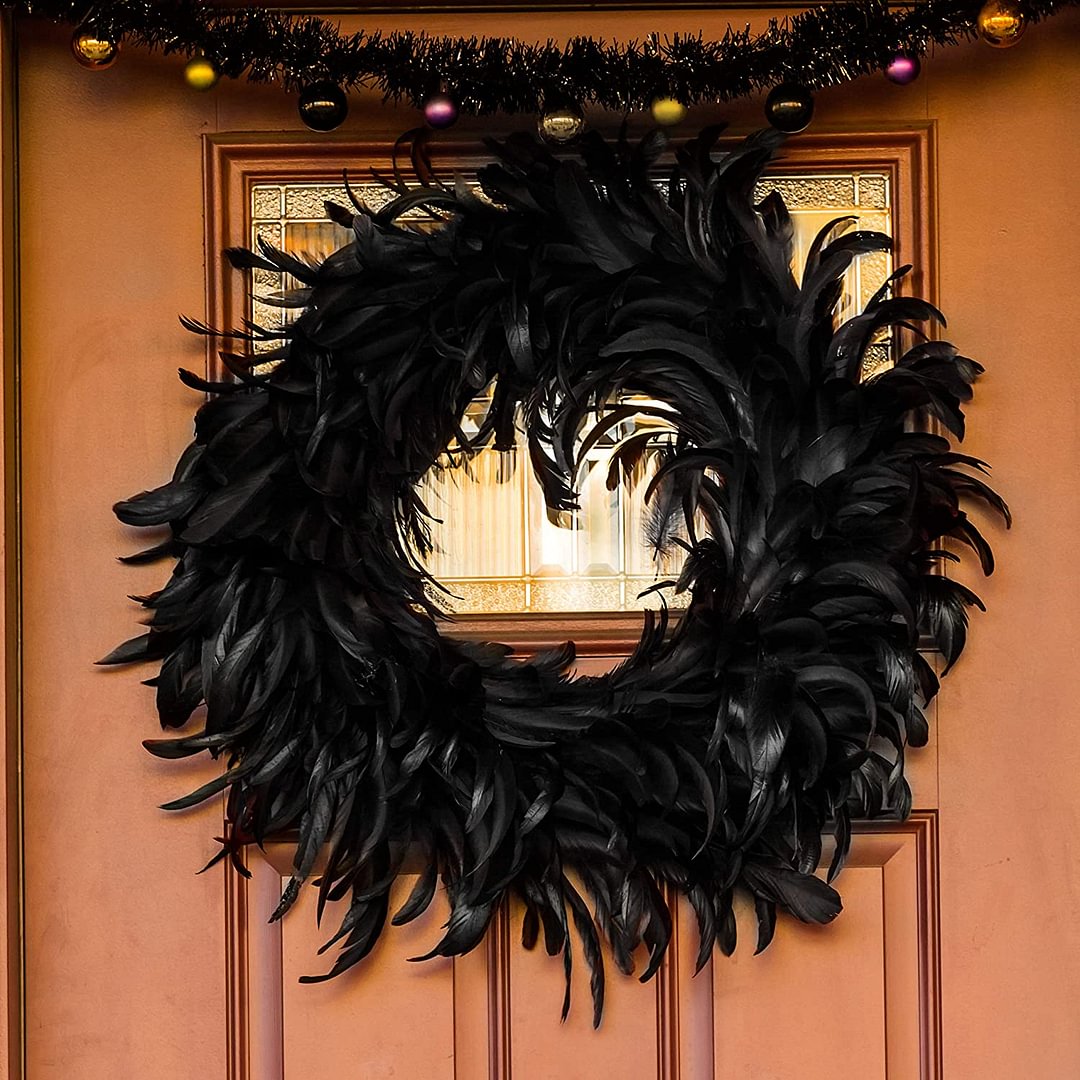 Natural Feathers Wreath for Halloween Decorations