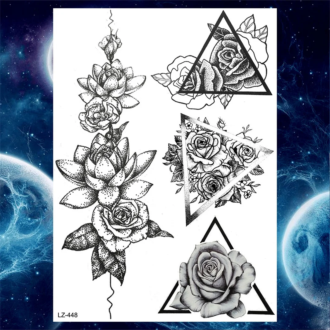 Gangster Skeleton Temporary Tattoos For Women Men Adult Evil Demon Tattoos Sticker Fake Flower Black Death Skull 3D Tatoos Paper