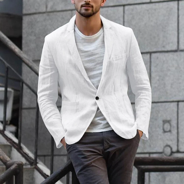 Men's Casual Outwear Solid Lapel Collar One Button Pocket Long Sleeve Blazer