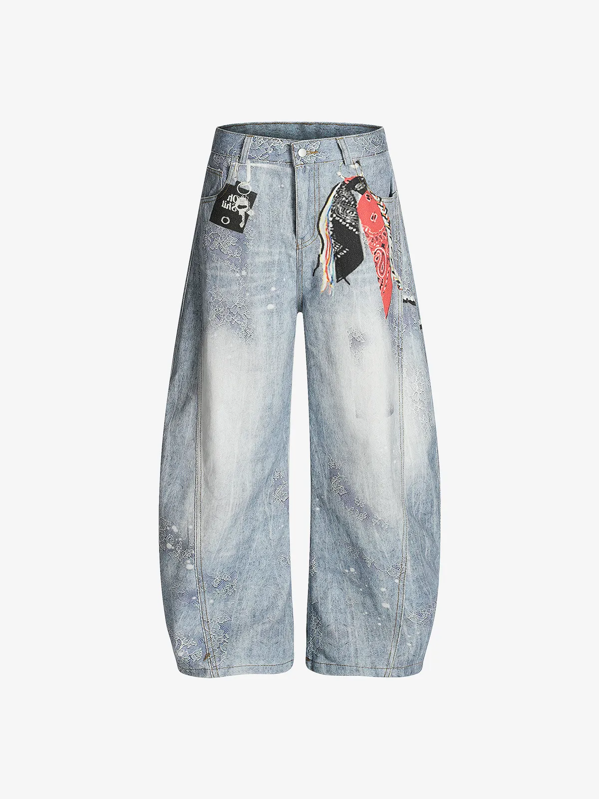 Blue Act Chic Floral Jacquard Pendant Print Jeans Front