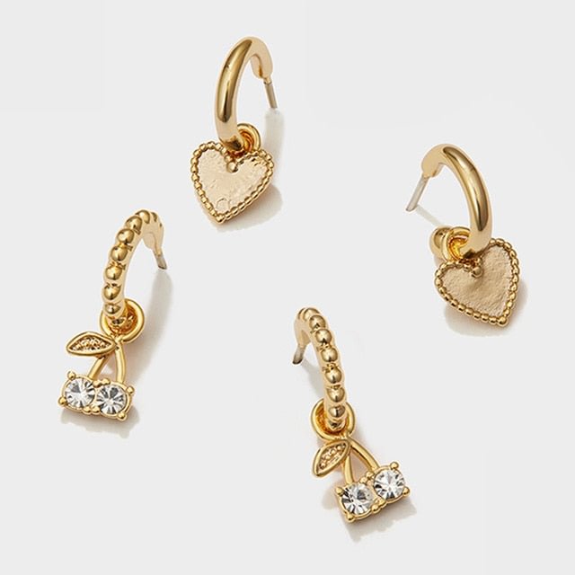 YOY-Gold Small Hoop Earrings Cherry Rhinestone Earrings