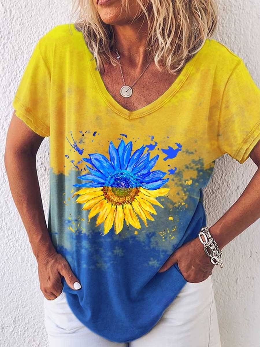 Women's Support UKR Charity Sunflower Nightingale V-Neck T-Shirt