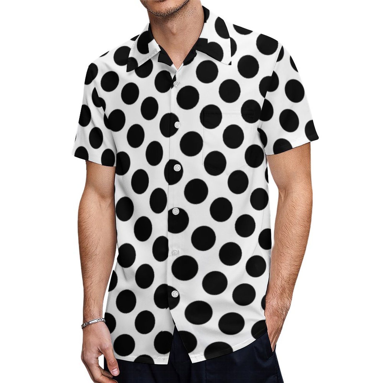 Big Black Polka Dots Pattern White Hawaiian Shirt Mens Button Down Plus Size Tropical Hawaii Beach Shirts