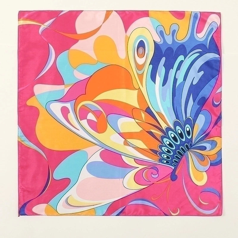 Women’s Retro Color Block Satin Printing Silk Scarf