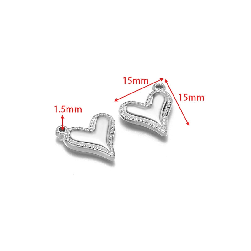 5 PCS/Package 14*17mm 304 Stainless Steel Heart Shape Pendant Jewelry Accessories