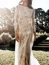 Sexy Long Sleeve Lace Backless Split-Side Evening Maxi Dress