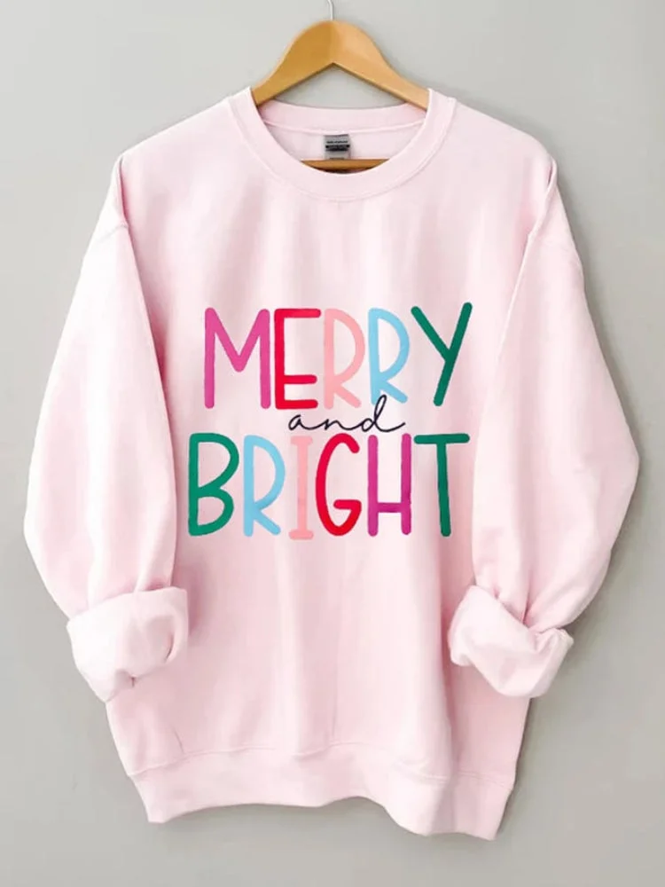 VChics Christmas Merry And Bright Print Sweatshirt