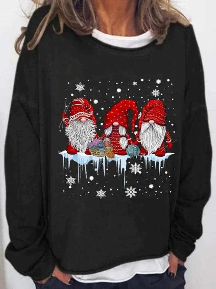 Winter Gnome Holiday Print Casual Sweatshirt