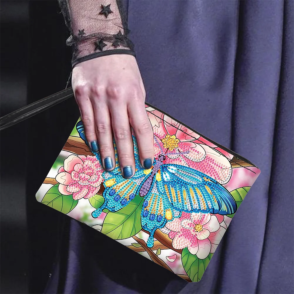 DIY Butterfly PU Partial Special Shaped Diamond Painting Wallet Makeup Bag