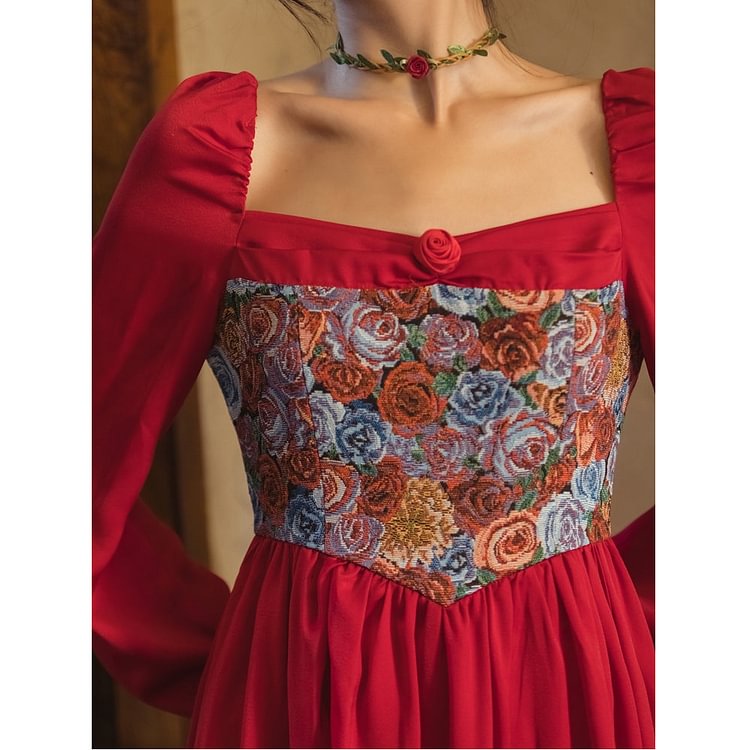 Fairy Tales Aesthetic Red Painting Vintage Dress QueenFunky