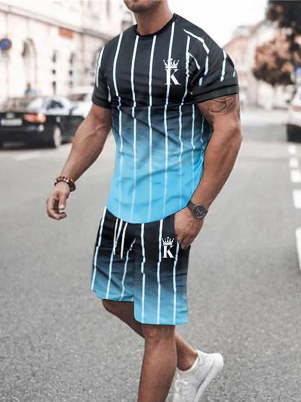 Vertical Stripe Poker K Printed Limited Edition Top And Shorts Two-Piece Suits