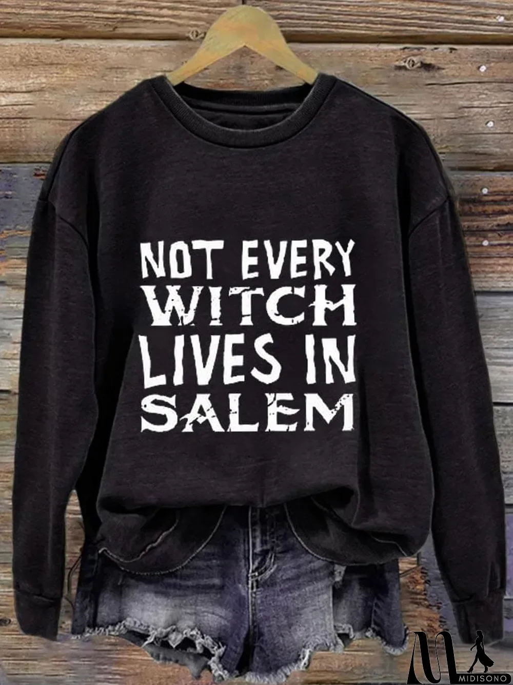 MidiSono - Women's Not Every Witch Lives In Salem Print Round Neck Long Sleeve Sweatshirt