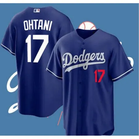 Men's Los Angeles Dodgers #17 Shohei Ohtani Blue Cool Base Stitched Jersey DO97