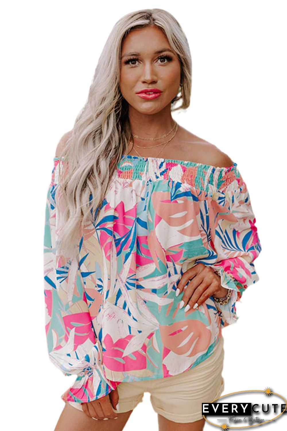 Multicolor Floral Print Off Shoulder Blouse