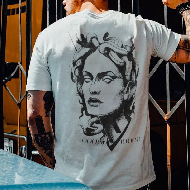 Medusa statue print short sleeves T-shirt designer - Krazyskull