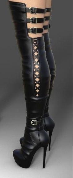 GOOSHOE Black Sky High Thigh High Heel Boots