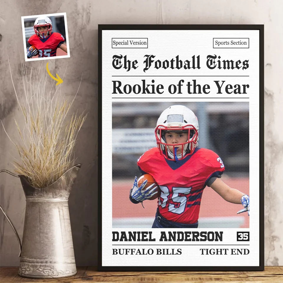 Loveyoufancy Custom Photo Rookie Today, Champion Tomorrow - American Football Personalized Custom Vertical Poster - Gift For Sport Lovers, Sport Players