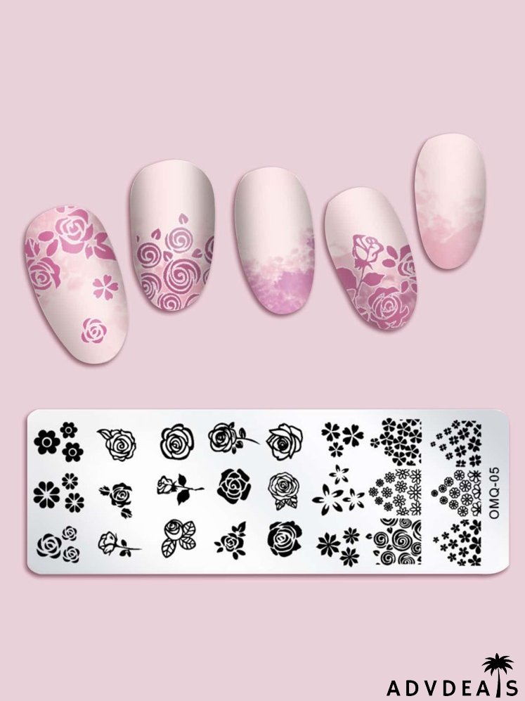 Flower Pattern Nail Art Template Plate
