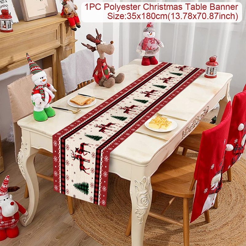 Tegooe Polyester Christmas Table Runner - Classic Poinsettia Design 35x180cm