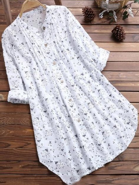 Floral Printed Short Sleeve Casual Linen Top